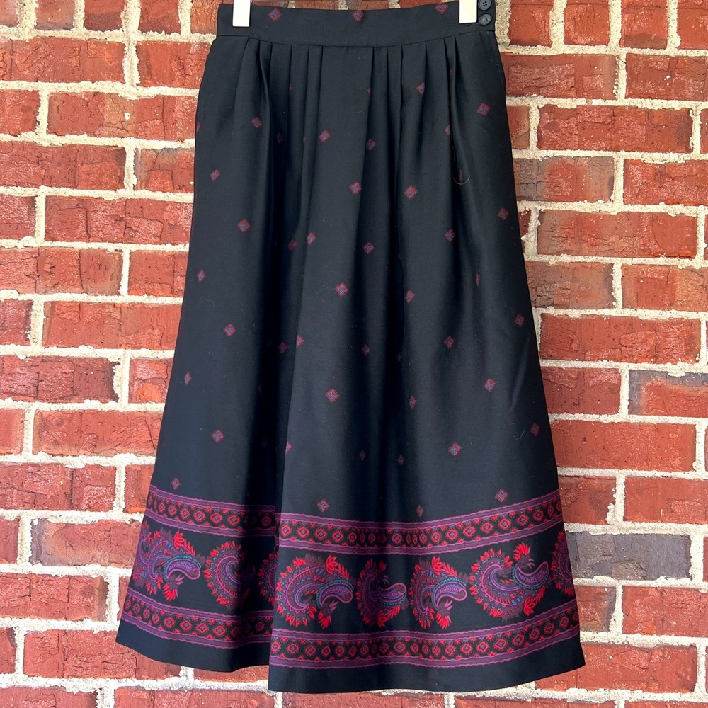 Norm Thompson Midi A Line Skirt Pleated Paisley‎ Multicolor Vintage USA Size 6